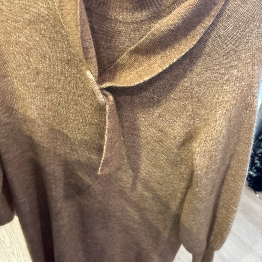 Brown Mohair Blend Sweater Belted Dress