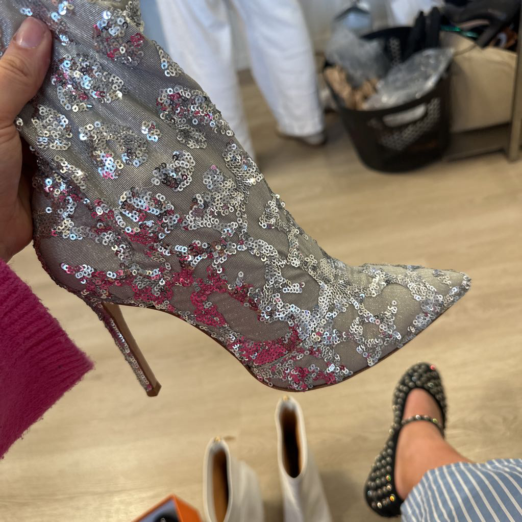 Sliver Sparkly Ankle Boots