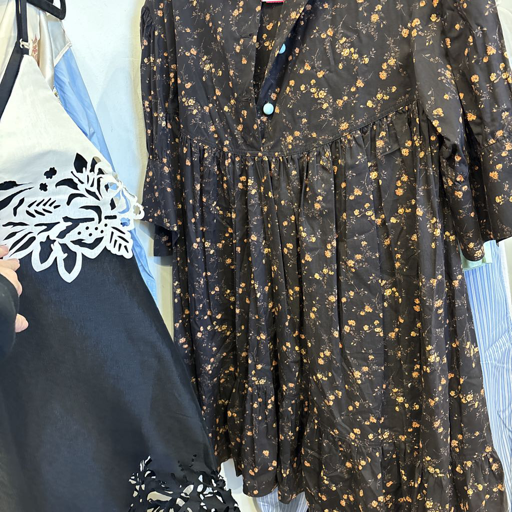 Brown Cotton Floral Dress
