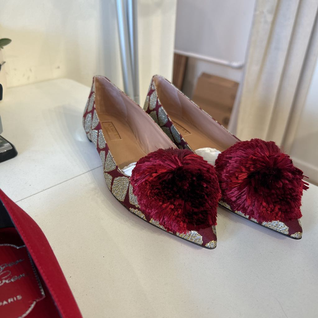 Aquazzura Red Pom Pom Ballet Flat
