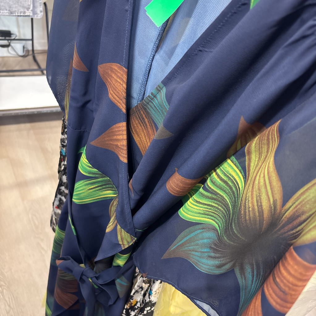 Navy Leaf Wrap Dress