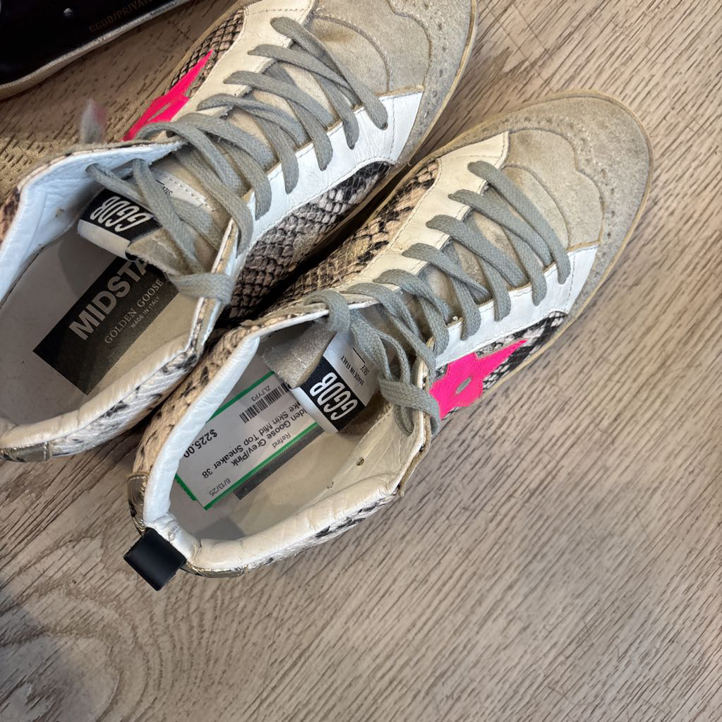 Grey/Pink Snake Skin Mid Top Sneaker