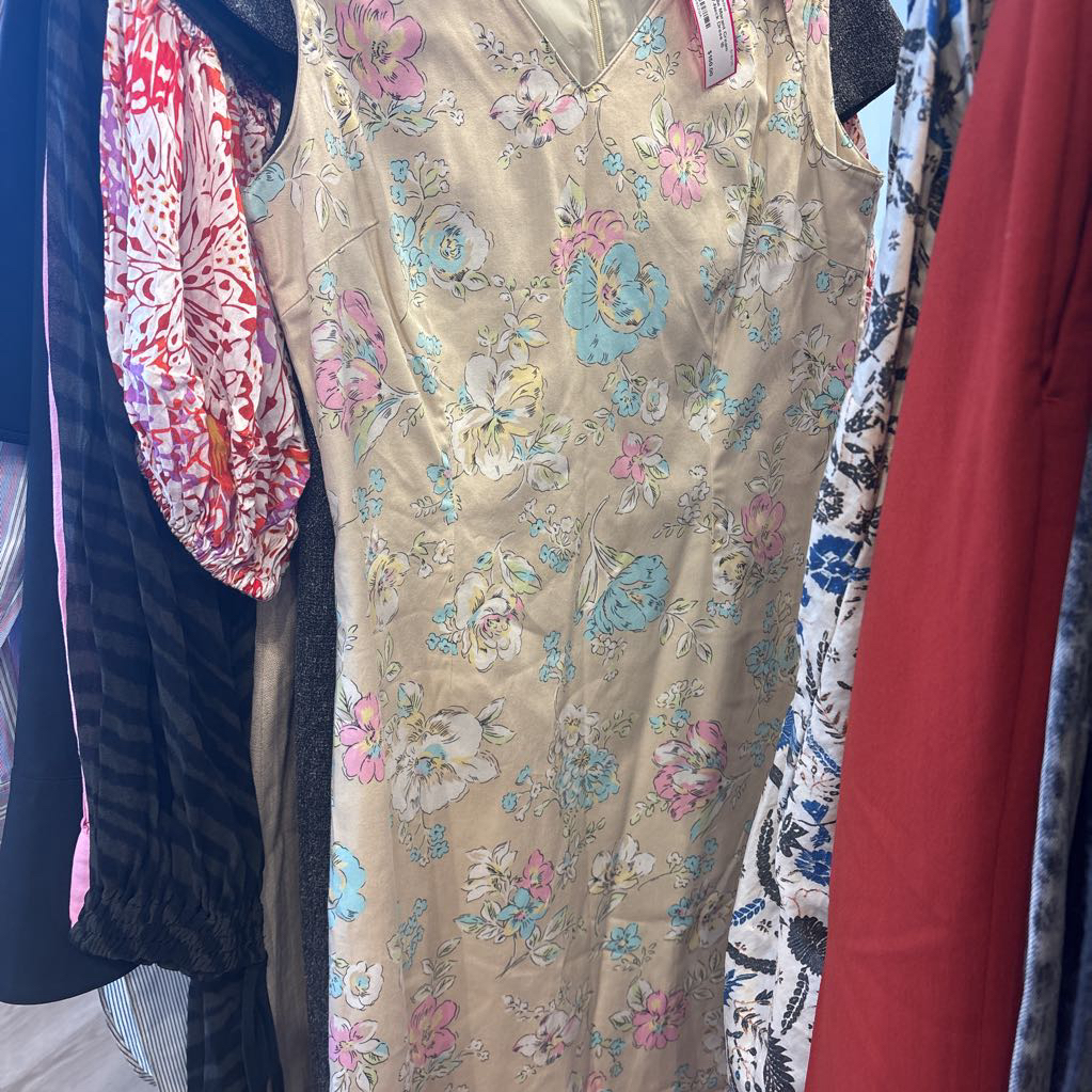 Cream Pattern V-Neck Dress