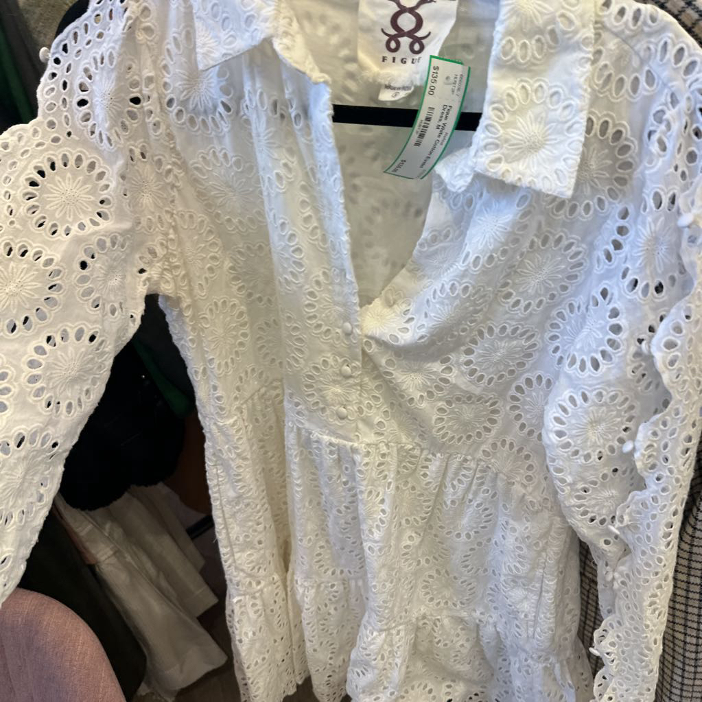 White Cotton Eyelet Dress, M