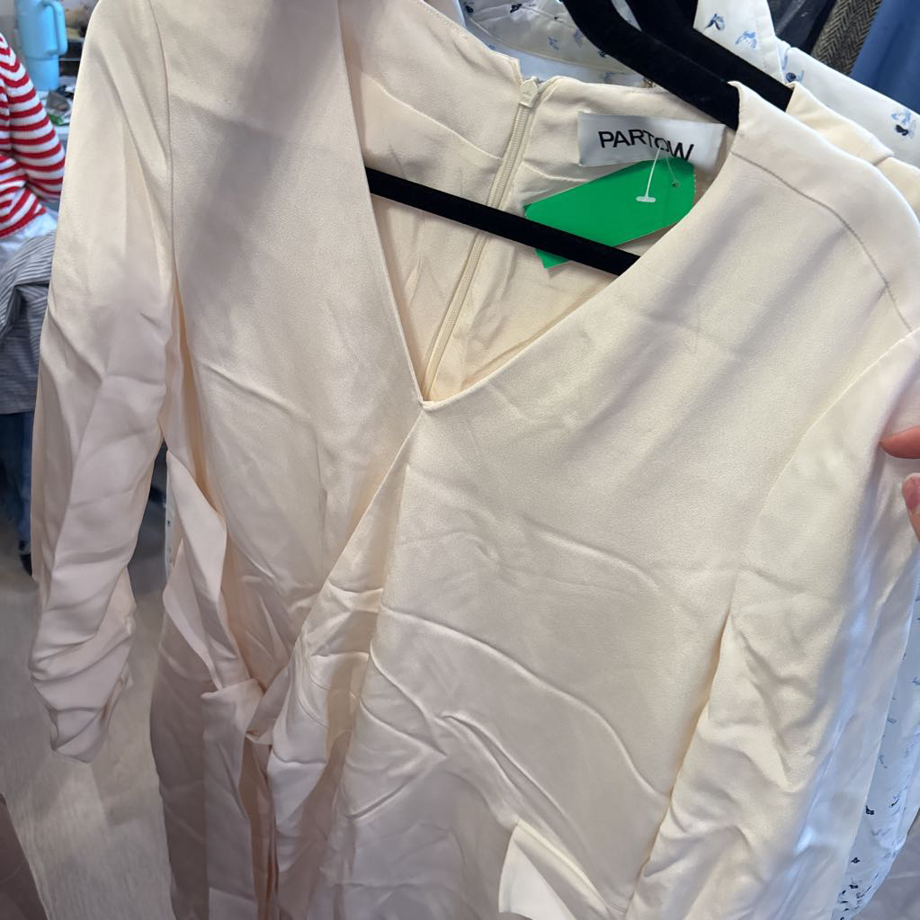 Cream Long Sleeve V-Neck Dress