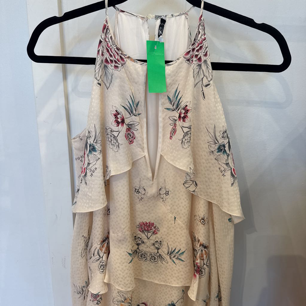 Cream Floral Cold Shoulder Ruffle Dress