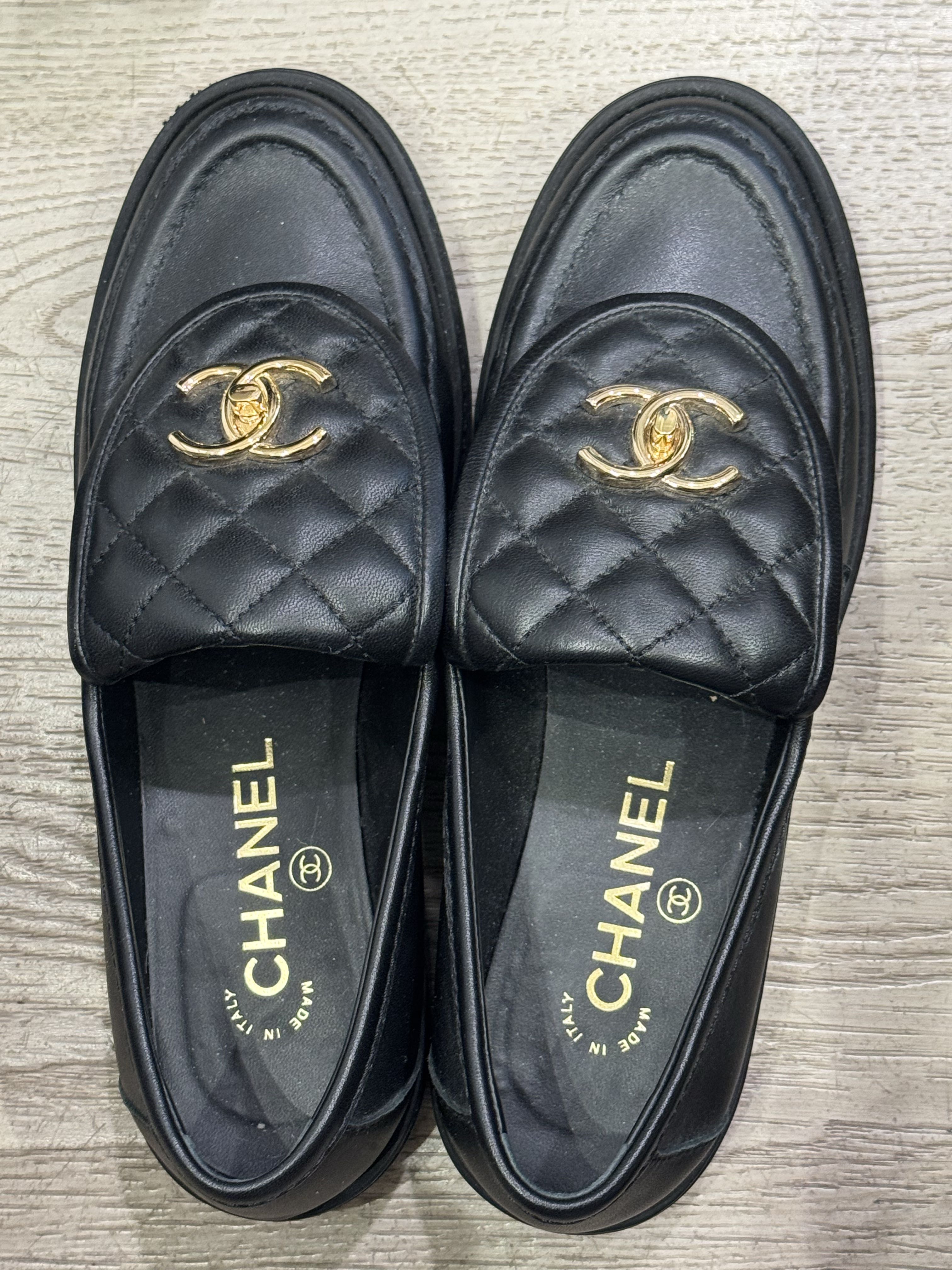 Black Leather Quilted CC Loafer