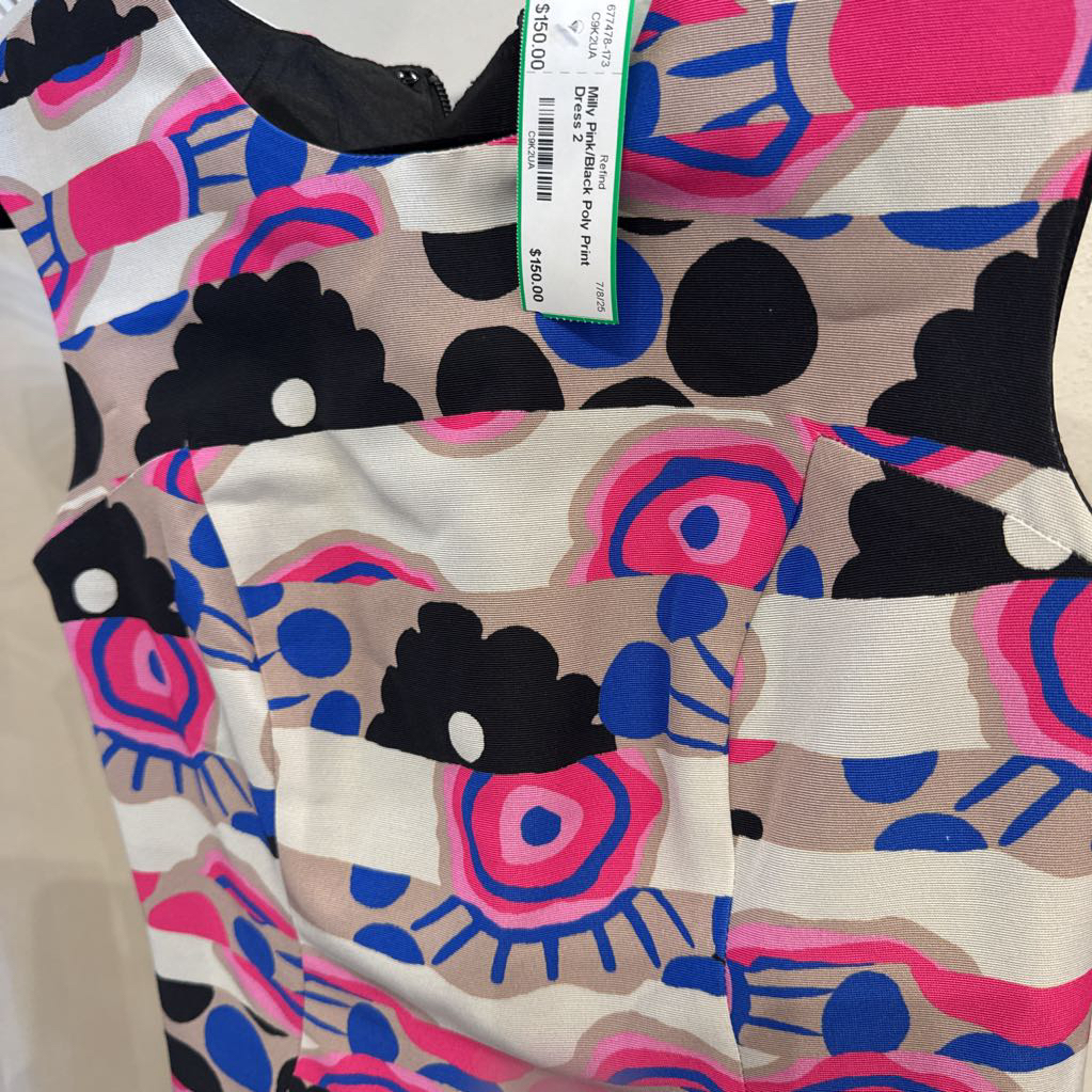 Pink/Black Poly Print Dress