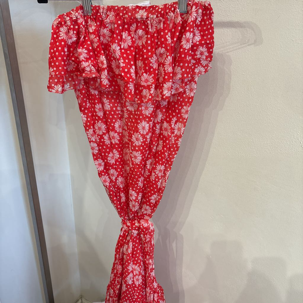Red/White Cotton Print Belted Dress