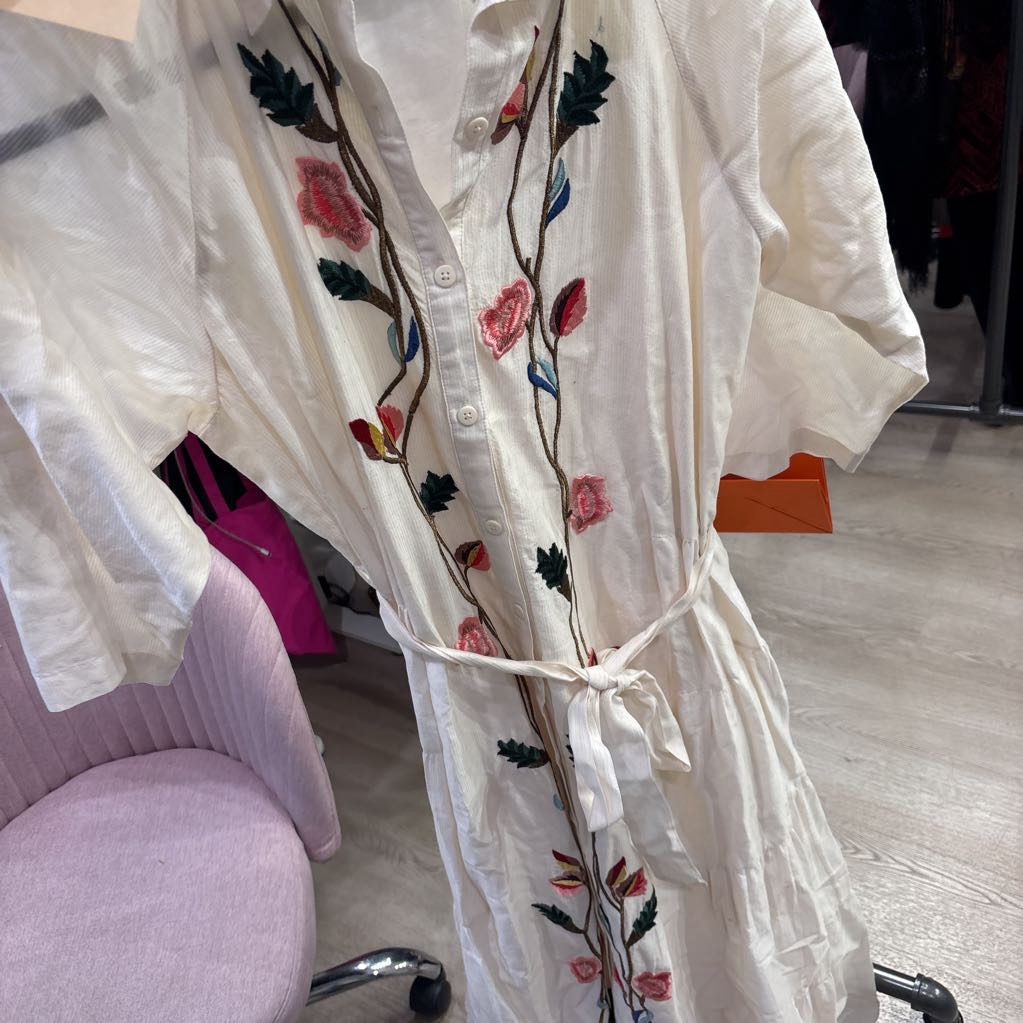 Cream Cotton Embroidered Dress