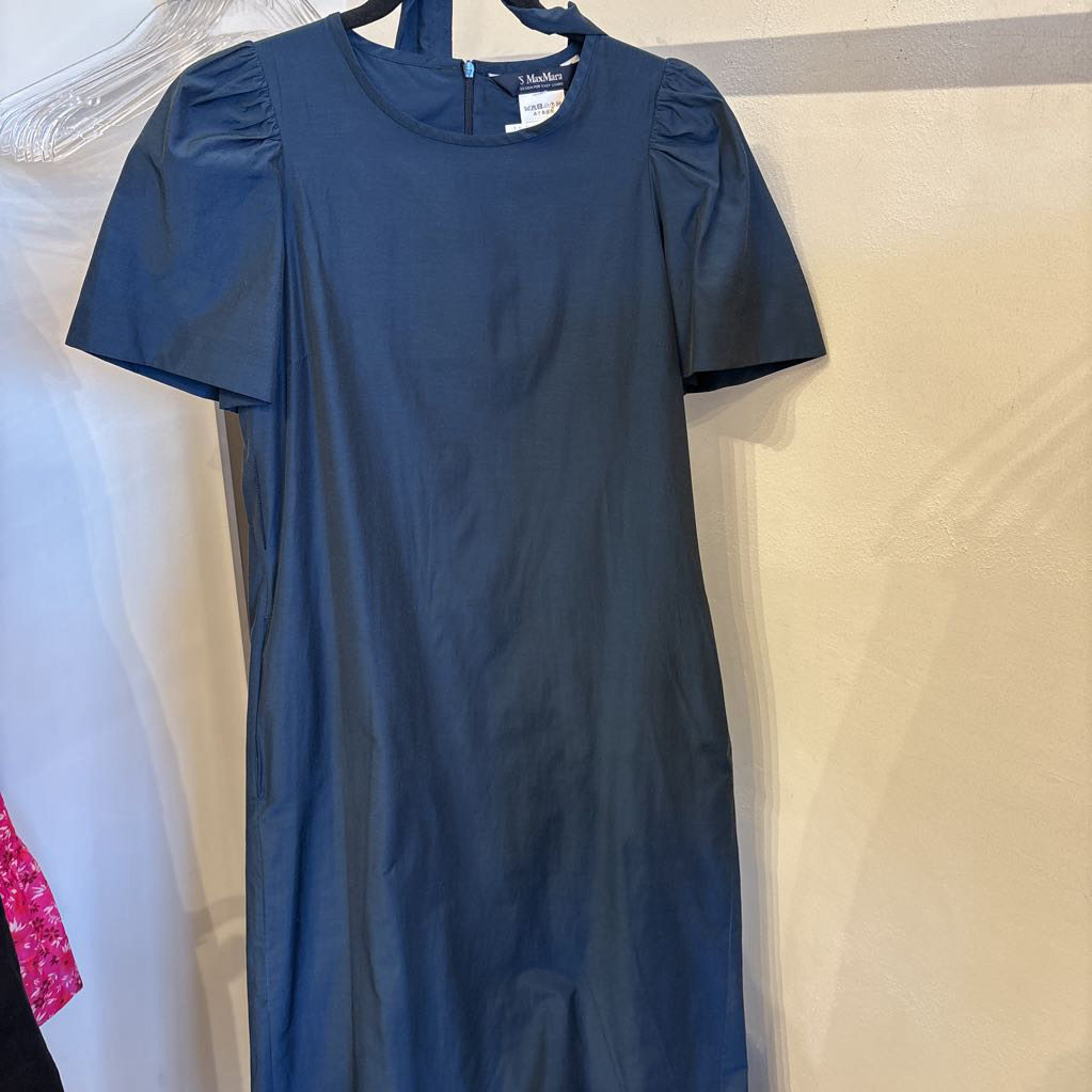 Navy Cotton Blend Belted Dress
