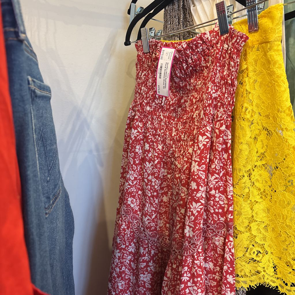 Red/White Floral Strapless Dress