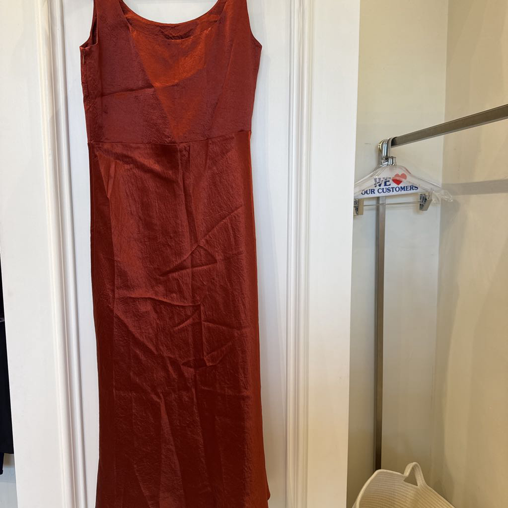 Rust Satin Midi Dress