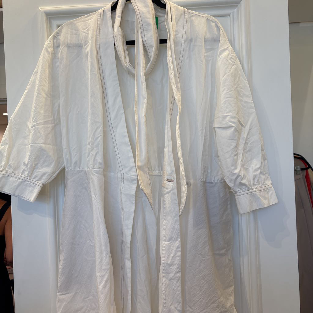 White Cotton Belted Dress