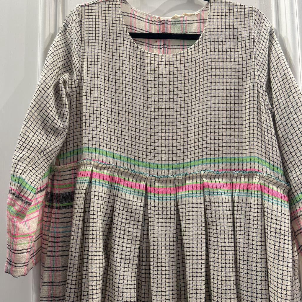 White Check Multi Color Wool Max Dress, M