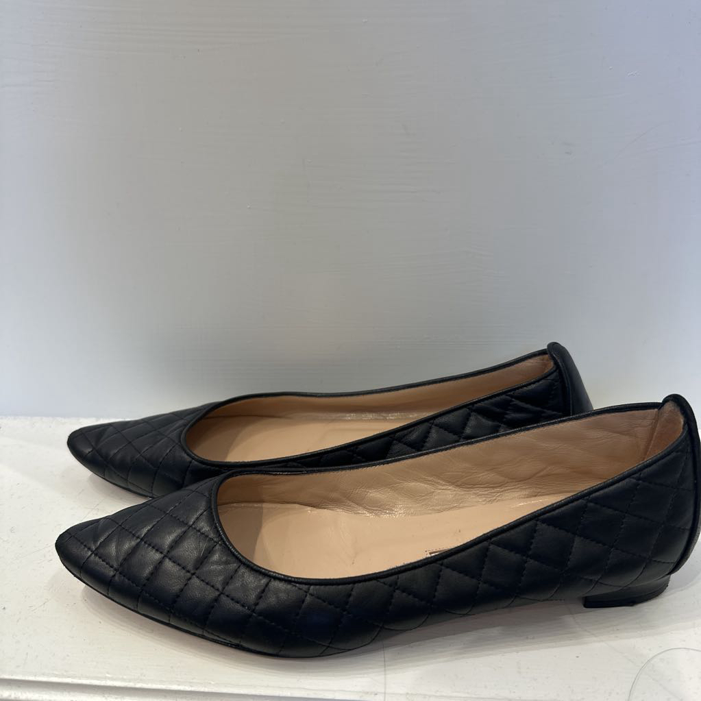 Black Quilted Leather Flat, 38.5