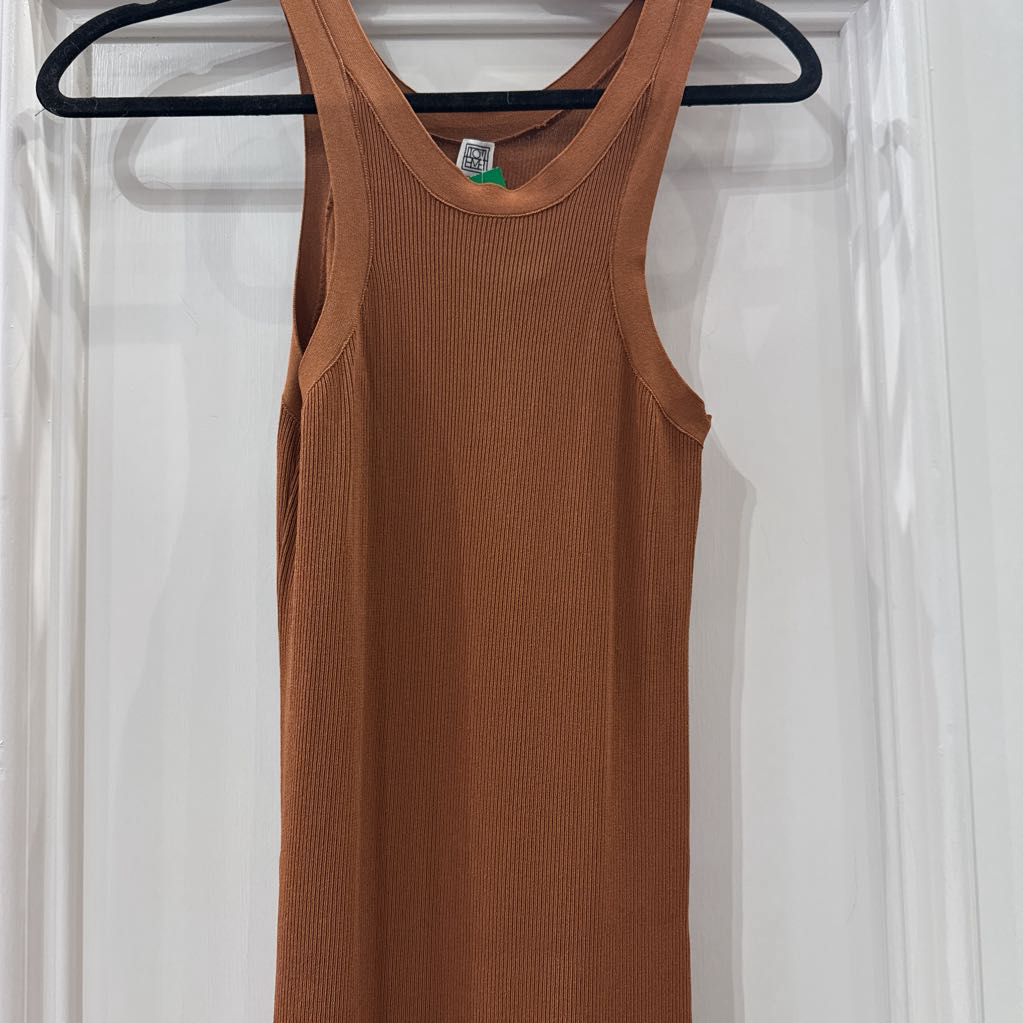 Brown Ribbed Tank Dress
