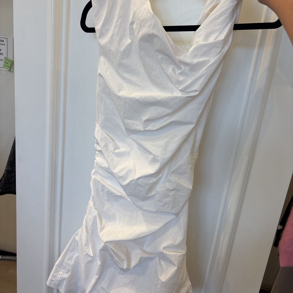 White Nylon Ruched Dress