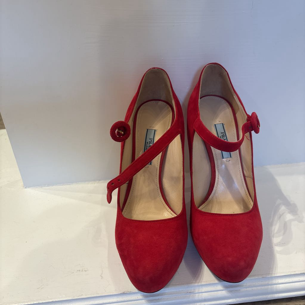 Red Suede Mary Jane Pump