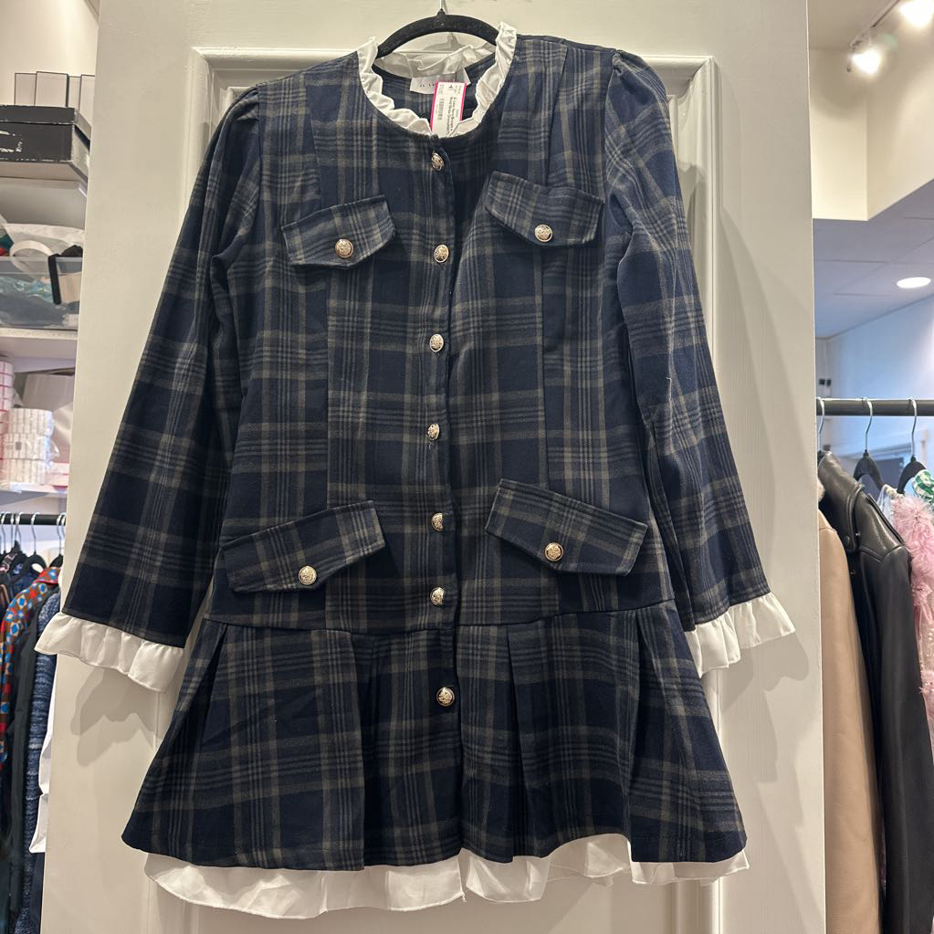 Navy/Brown Plaid Mixed Media Dress(NWT)