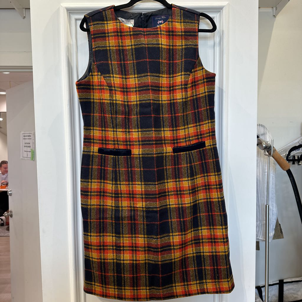 Orange/Navy Plaid Wool Shift Dress (NWT)