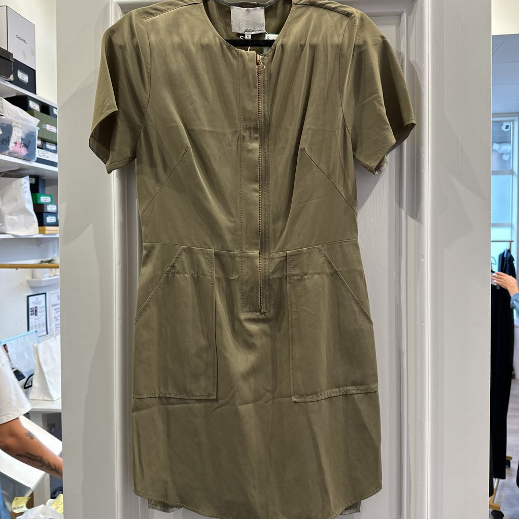 Olive Cotton Blend Off Set Zipper Dress (NWT)