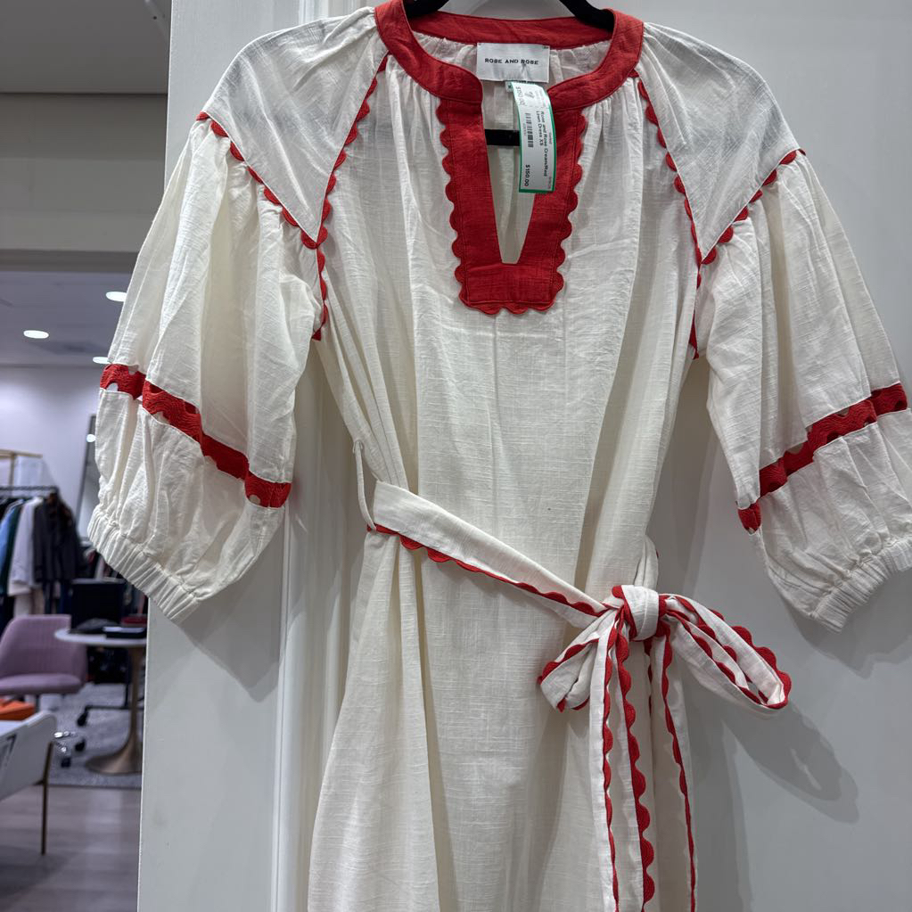 Cream/Red Linen Dress