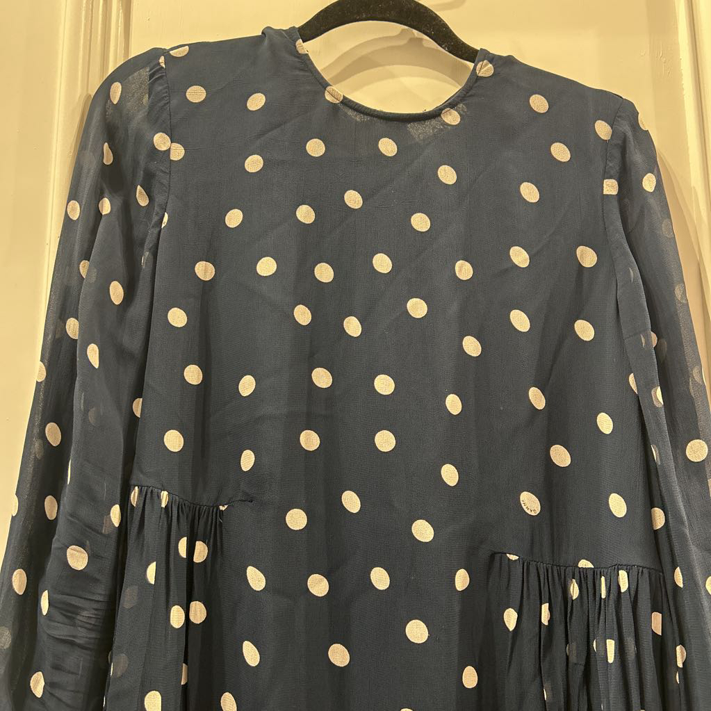Navy Polka Dot Viscose Dress, 40