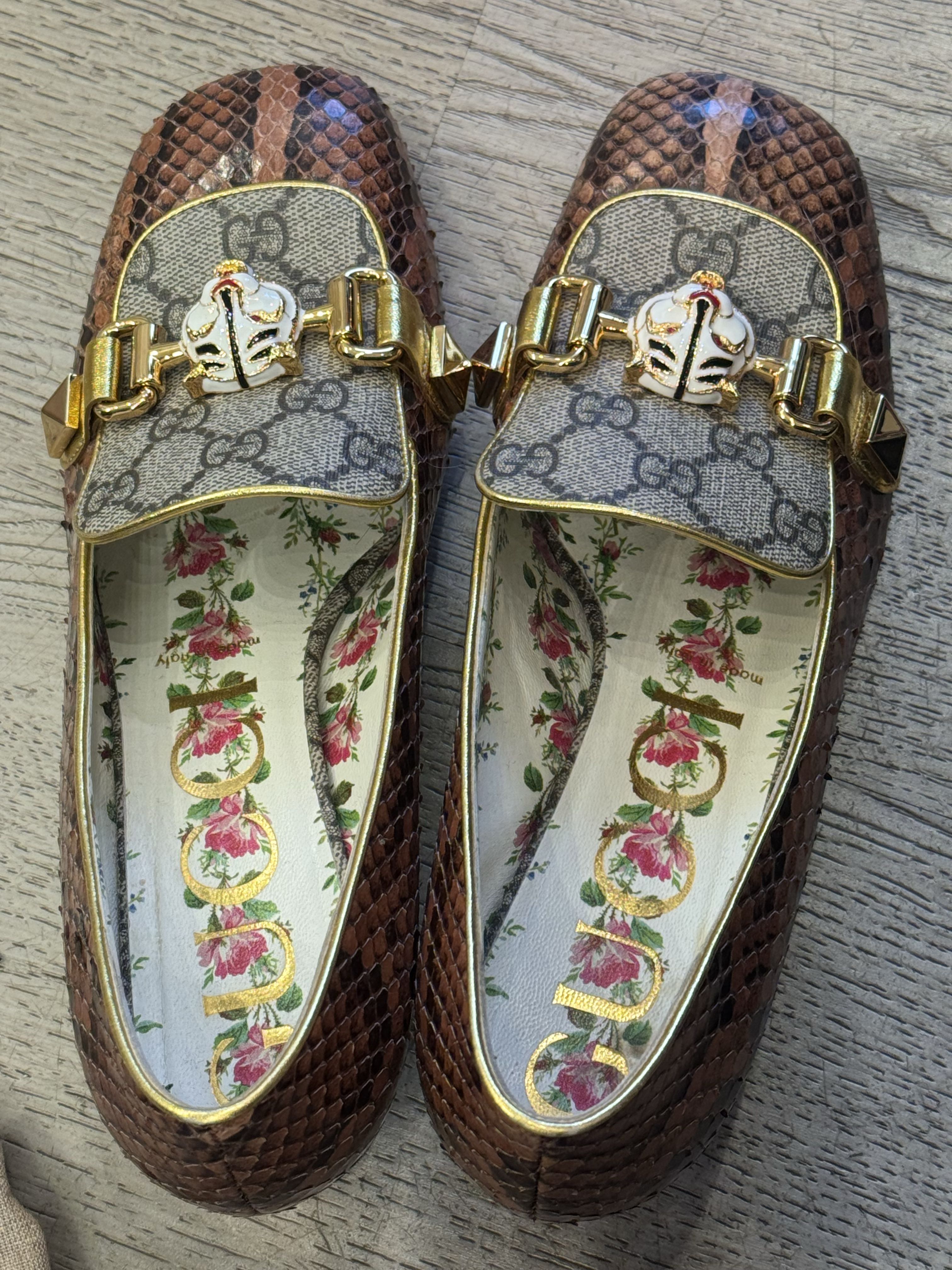 Brown Python Tiger Head Loafers