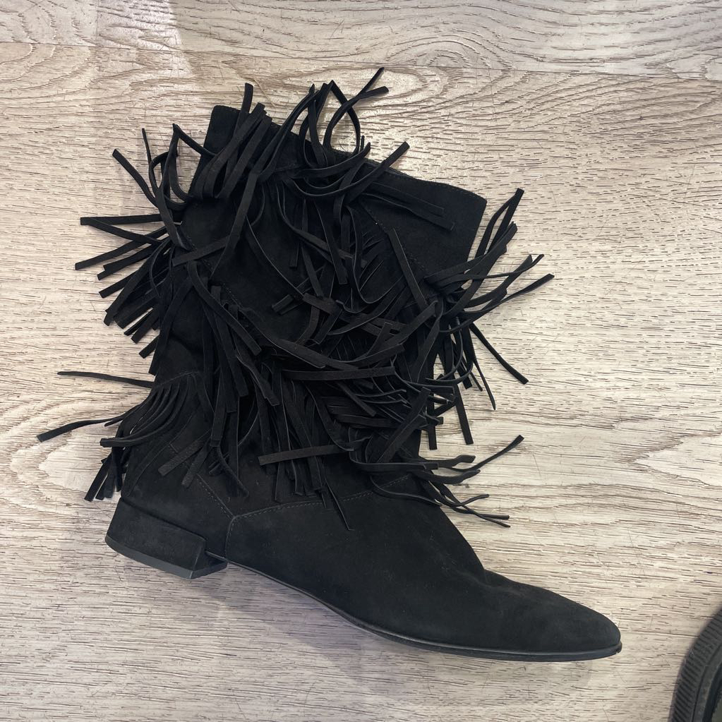 Black Suede Fringe Boots