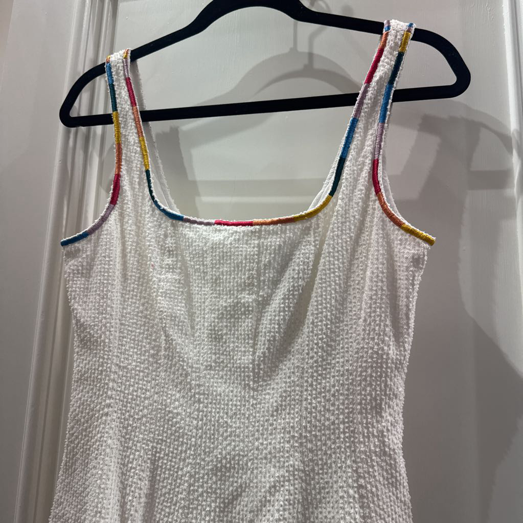 White Cotton Rainbow Trim Mini Dress (325 retail)
