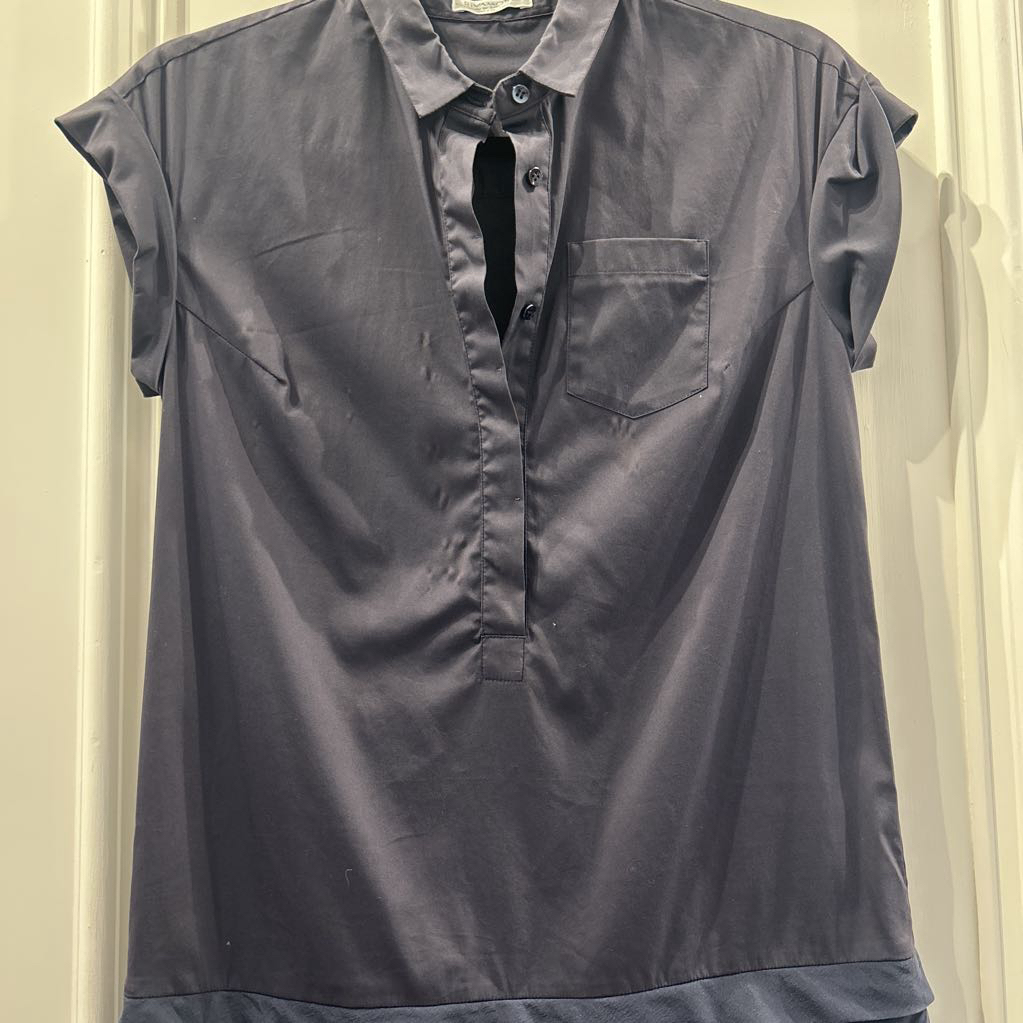 Navy Cotton/Silk Trim Shirt Dress