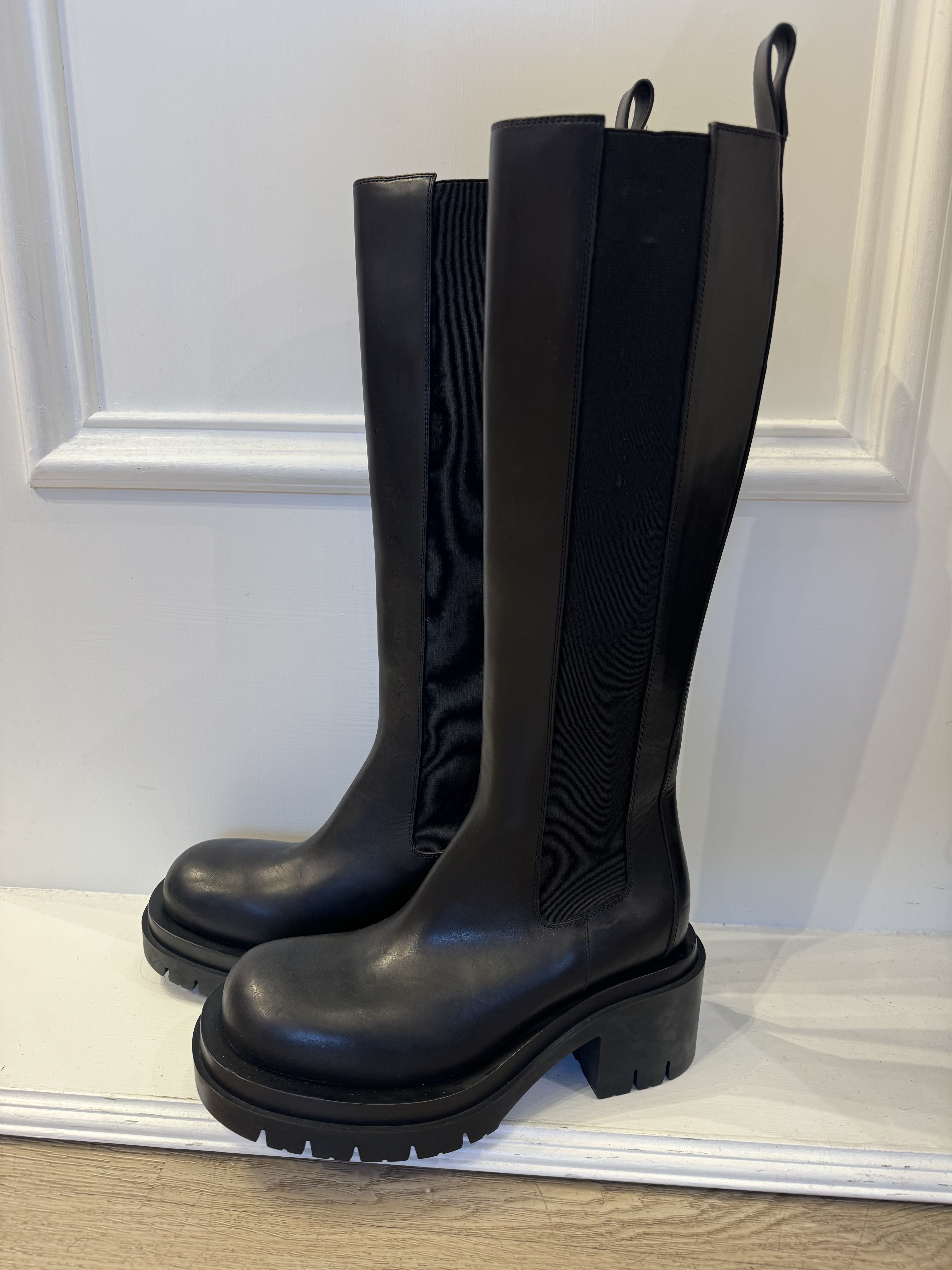Black Leather Knee High Boots