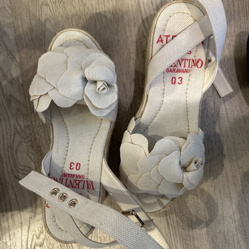 Cream Canvas Wedge Ankle Strap