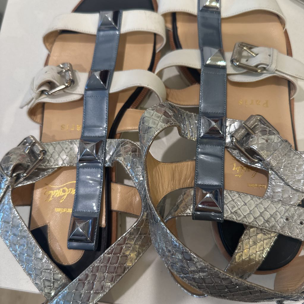 Silver Stud Snakeskin Sandal, 37