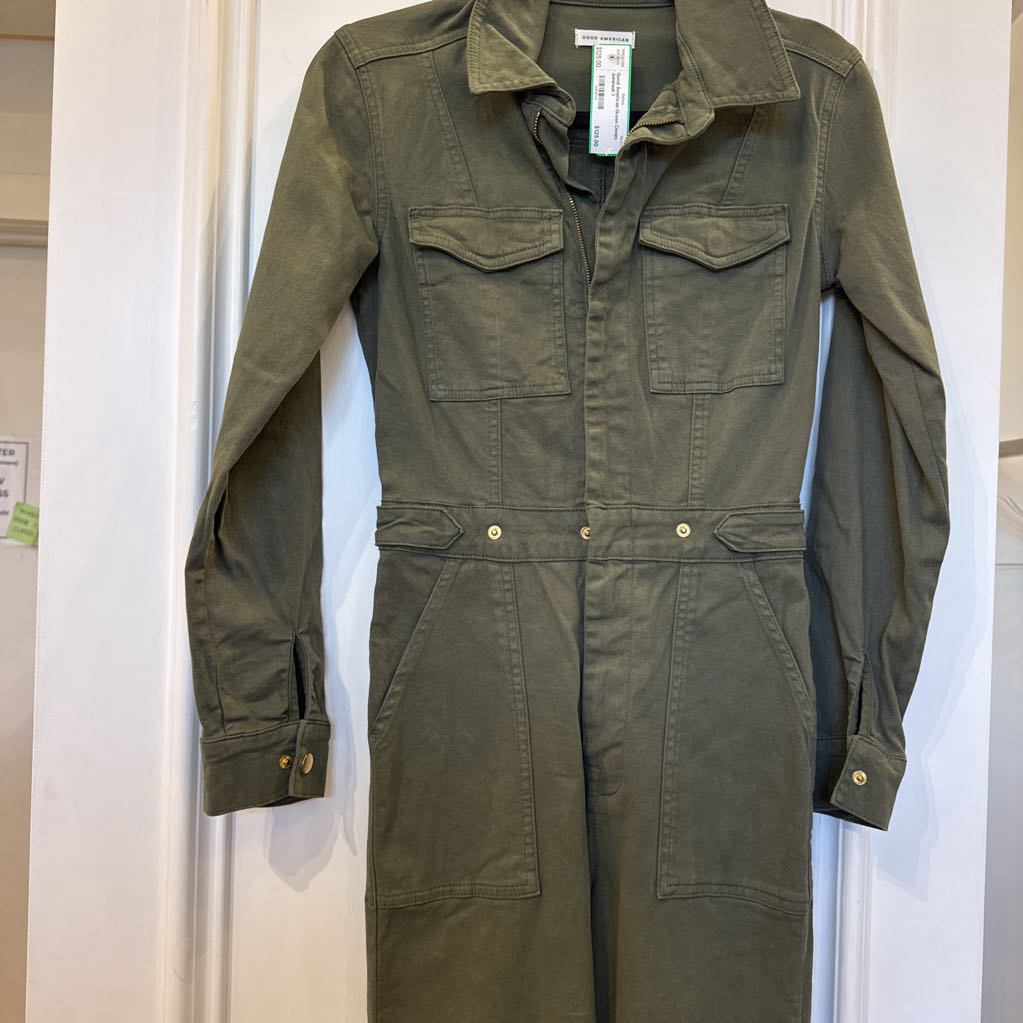 Good American Green Denim Jumpsuit