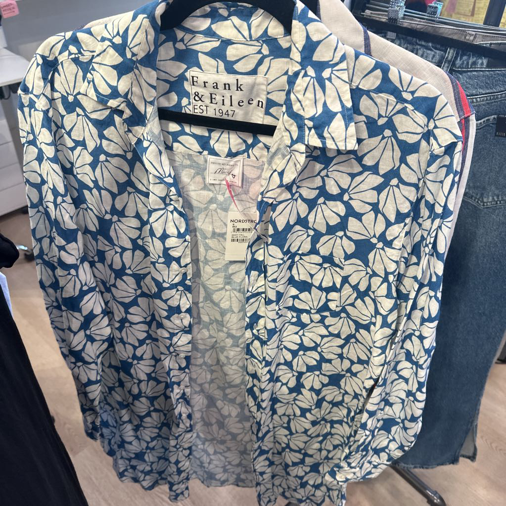Blue/White Floral Linen Shirt Dress (NWT)