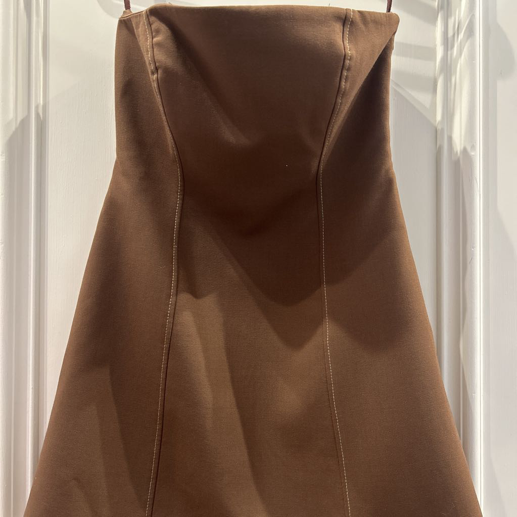 Brown Poly/Wool Strapless Mini Dress