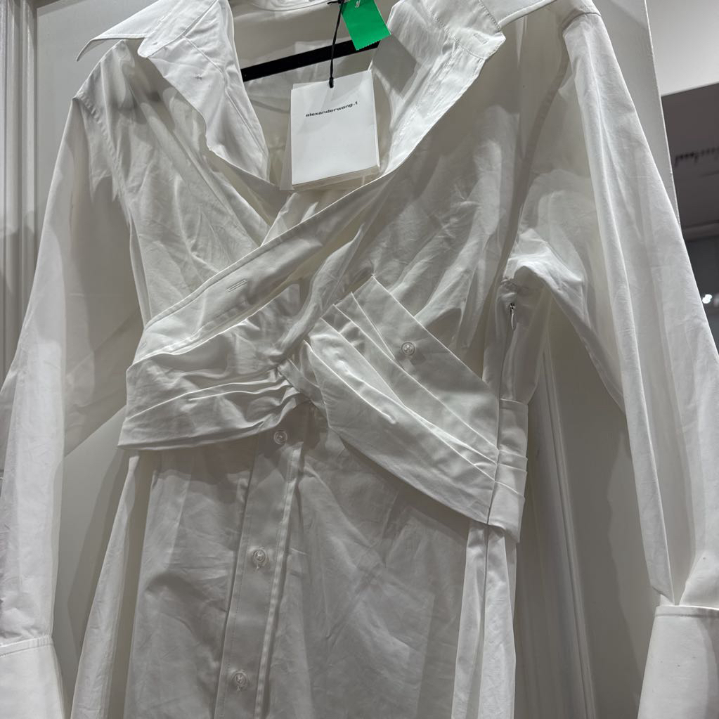 White Cotton Cross Front Shirt Dress (395 retail)