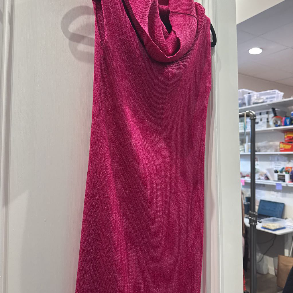 Pink Metallic Sleevelss Turtleneck Dress
