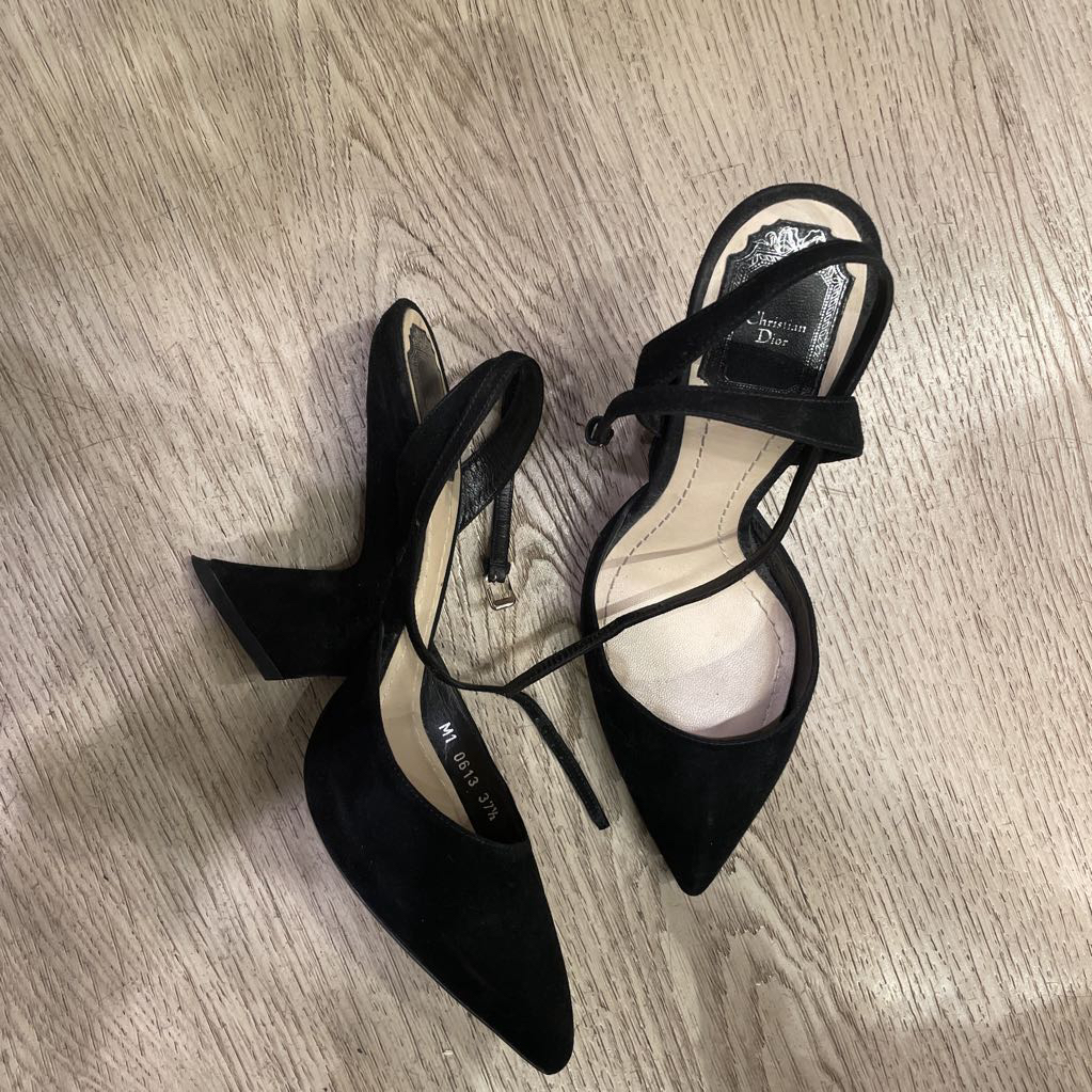 Black Suede Ankle Wrap Shoe