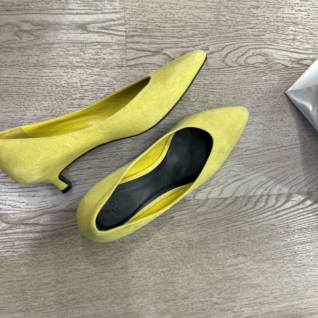 Yellow Suede Kitten Heels