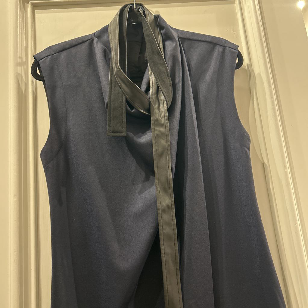 Navy Drape Front Belted Mini Dress