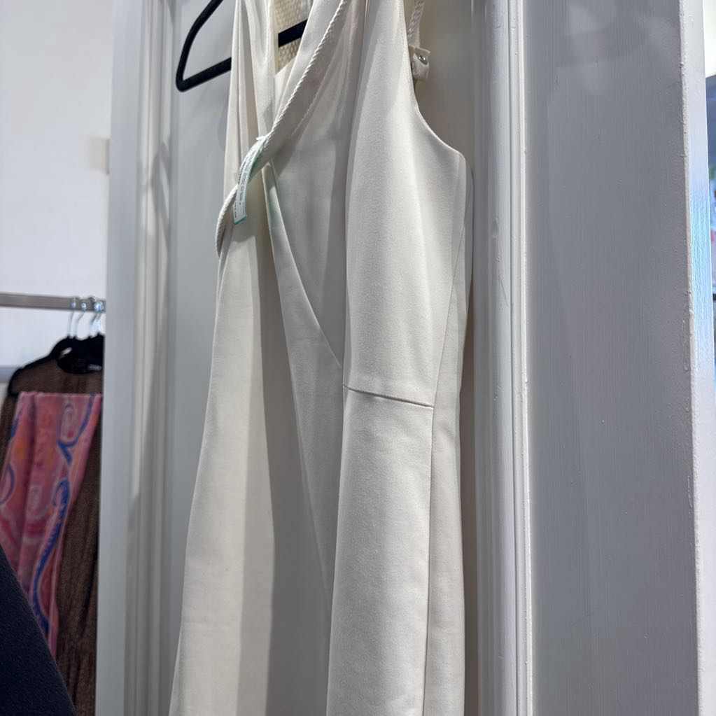 White Cotton Blend Tank Dress w/ Belt