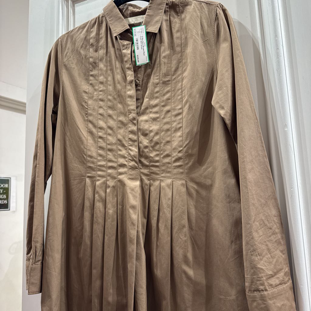 Brown Pleat Front Shirt Dress
