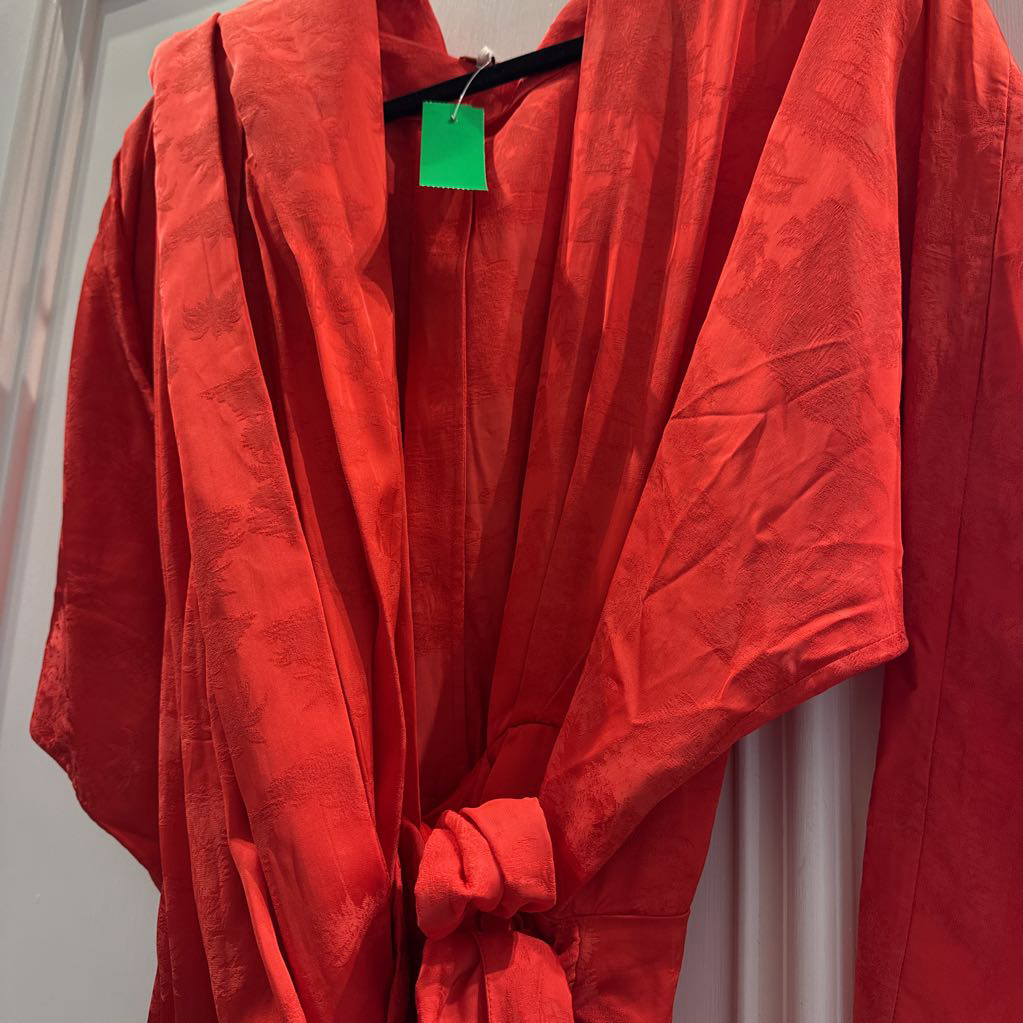 Red Jacquard Tie Front Maxi Dress