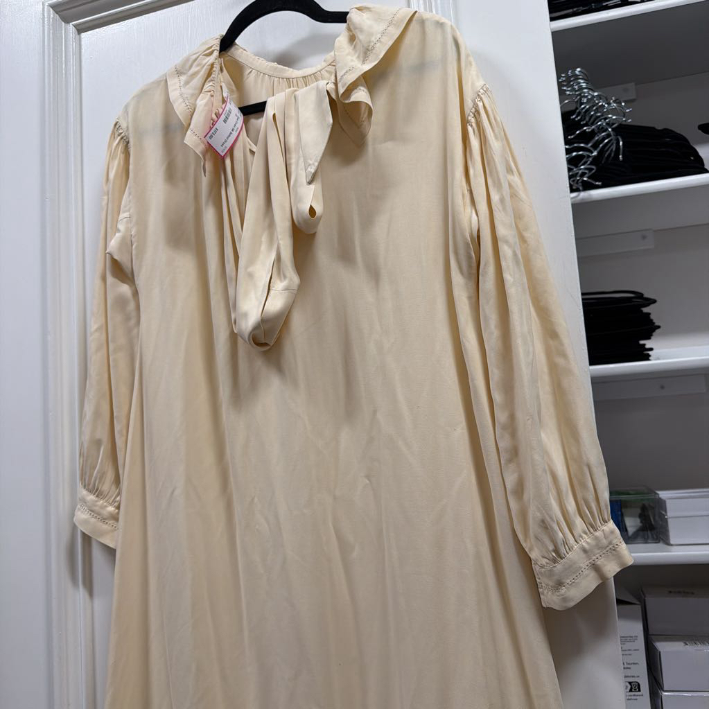 Cream Silk Belted Dress