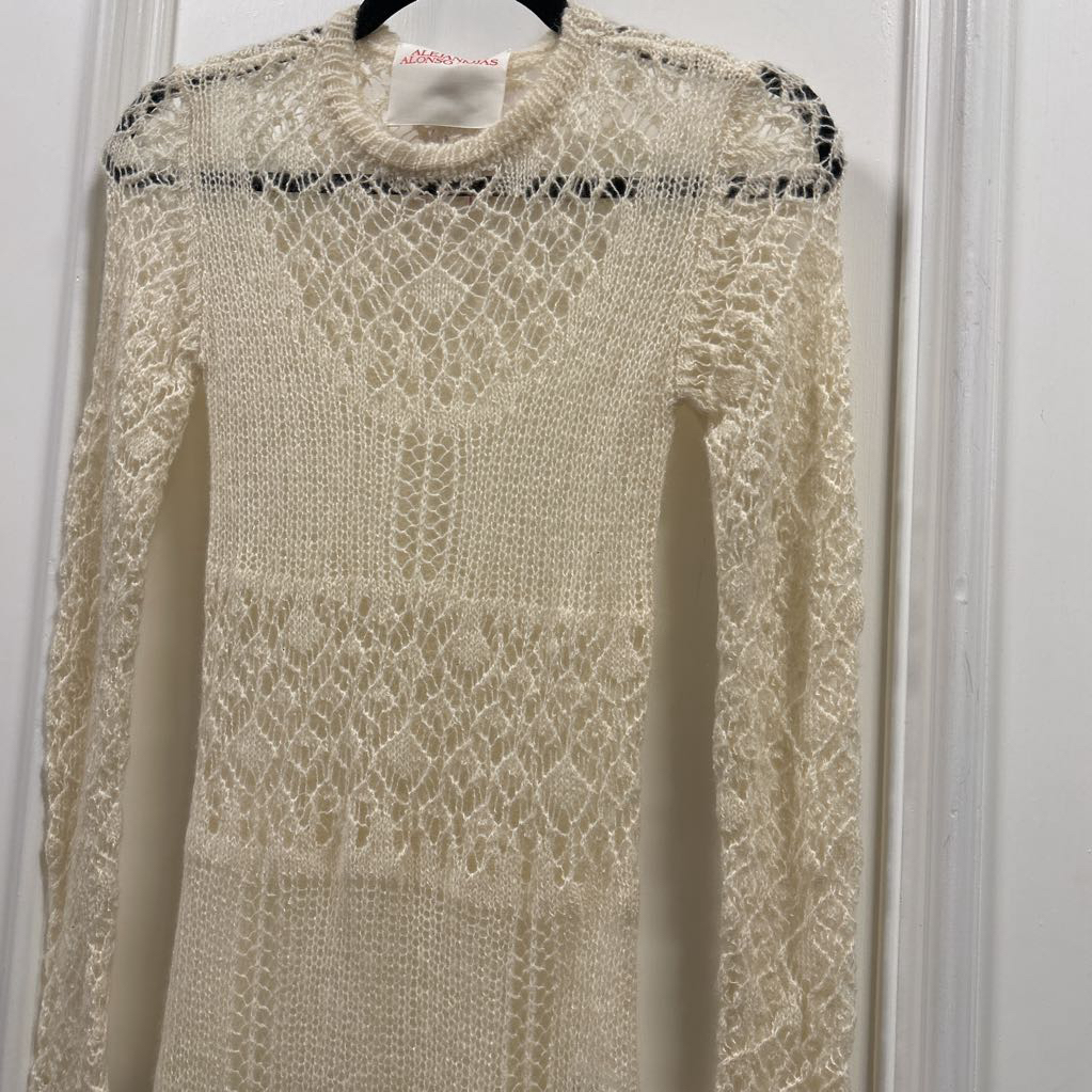 Cream Cashmere/Silk Open Knit Sweater Dress