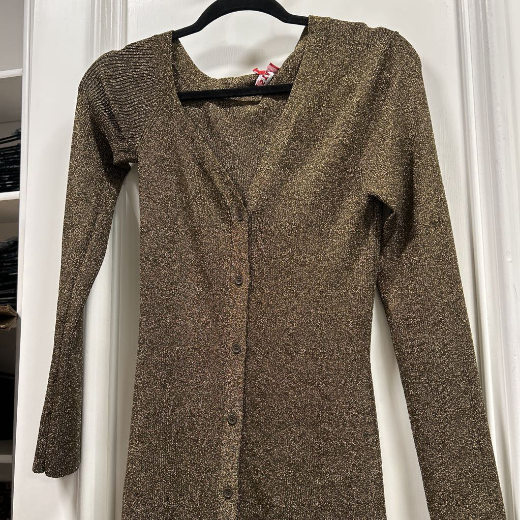 Gold Poly Front Button Dress