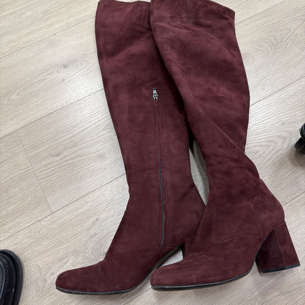 Maroon Suede Over The Knee Boot(1350)